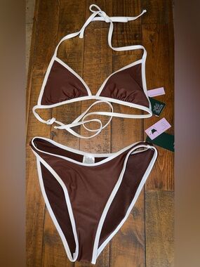 wild fable Chocolate Brown Bikini with White Trim